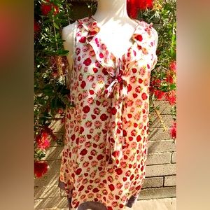 Gorgeous silk, poly, rose print tunic style sleeveless top feminine shabby chic